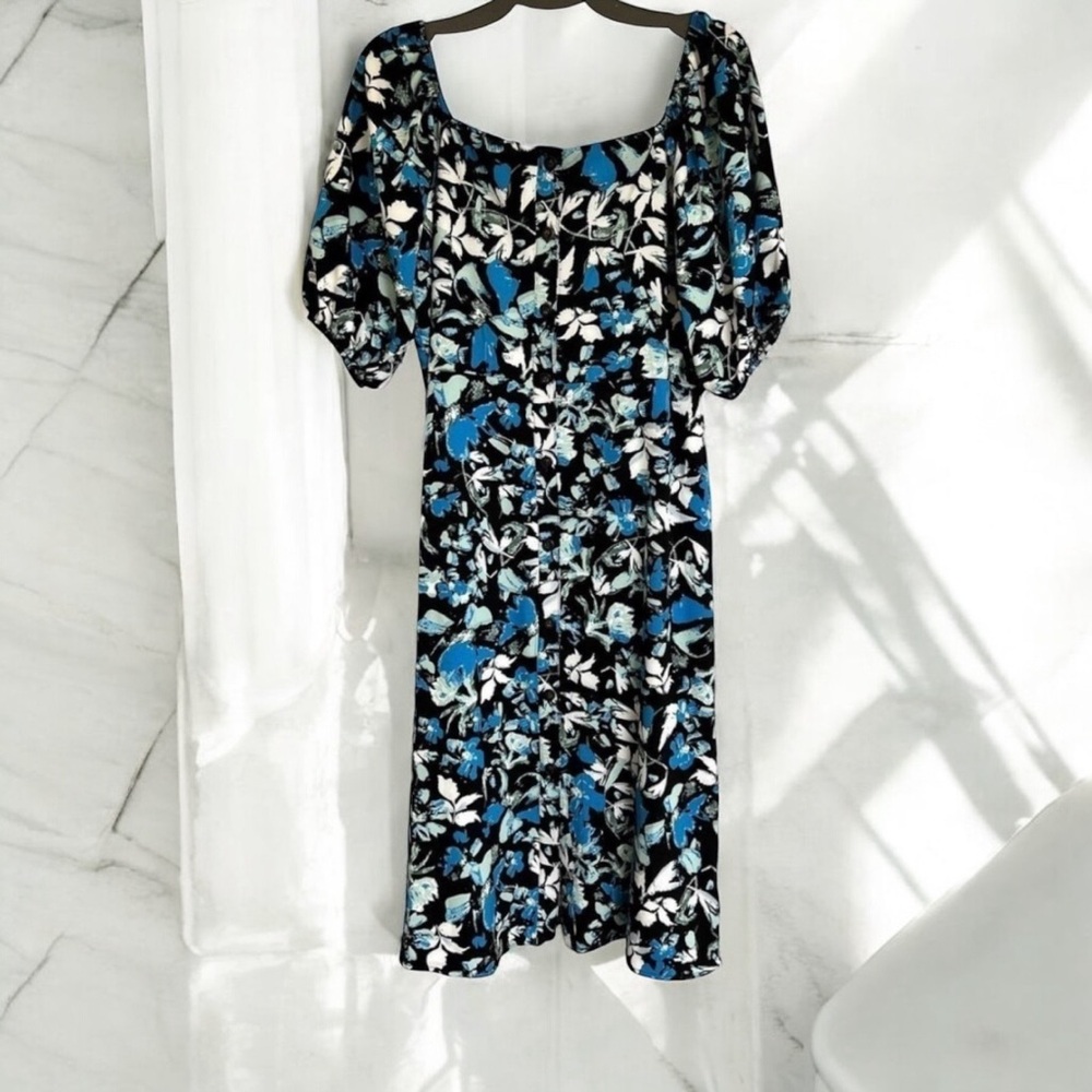 Ophelia Roe Floral Midi Dress Button Front Puff Sleeves Size L Cottagecore